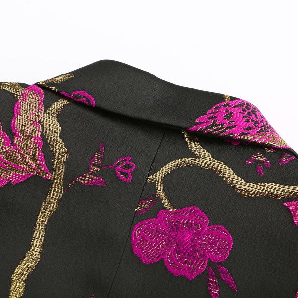 Mens One Button Notched Lapel Embroidered Blazer