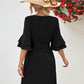 Round Neck Tie Belt Flounce Sleeve Dress