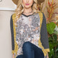 Celeste Full Size Floral Contrast Raglan Sleeve Top