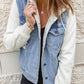 Two-Tone Spliced Denim Sherpa Hooded Jacket