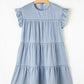 Ruffled Round Neck Cap Sleeve Denim Dress