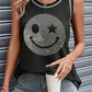 Rhinestone Smile Face Round Neck Tank