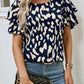 Ruffled Printed Round Neck Short Sleeve Blouse