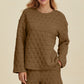 Double Take Full Size Texture Round Neck Long Sleeve Top and Shorts Set