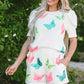 Butterfly Round Neck Top and Shorts Set