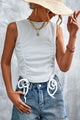 Drawstring Detail Round Neck Tank White