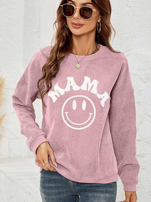 Round Neck Long Sleeve MAMA Graphic Sweatshirt Dusty Pink