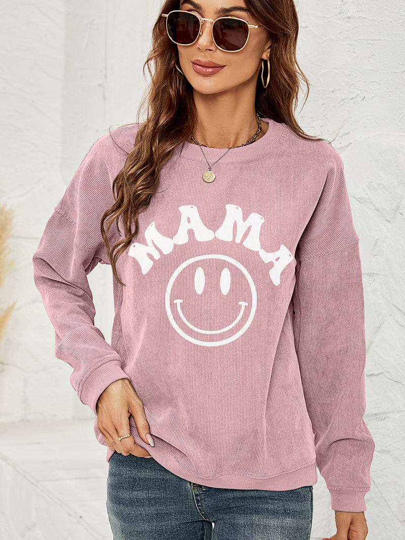 Round Neck Long Sleeve MAMA Graphic Sweatshirt Dusty Pink