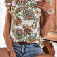 Perfee Printed Butterfly Sleeve Keyhole Blouse