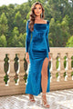 Tie Back Long Sleeve Slit Dress Dark Blue