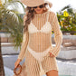 Cutout Round Neck Long Sleeve Cover-Up