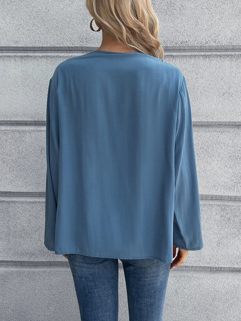 Ivy Lane Half Button Long Sleeve Blouse