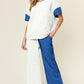 Double Take Full Size Texture Contrast T-Shirt and Wide Leg Pants Set