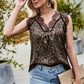 Shiny Leopard Spliced Lace Scalloped Tank