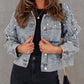 Pearl Trim Button Up Denim Jacket with Pockets