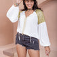 Plus Size Sequin Tie Neck Dropped Shoulder Blouse