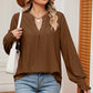 Eyelet Notched Long Sleeve T-Shirt