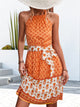 Floral Halter Neck Tie Waist Dress Orange M