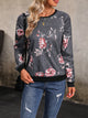 Perfee Floral Round Neck Raglan Sleeve Sweatshirt Charcoal