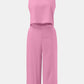 Round Neck Top and Wide Leg Pants Set