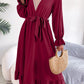 Contrast Belted Flounce Sleeve Dress