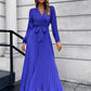 V-Neck Tie Waist Pleated Maxi Dress