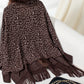 Fringe Leopard Open Front Long Sleeve Poncho