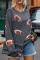 Sequin Football Patch Corduroy Sweatshirt Charcoal