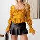 Mustard Seed Boho Shirred Smocked Peplum Long Sleeve Top