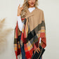 Fringe Contrast Plaid Poncho