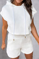 Textured Drawstring Hoodie and Shorts Set White