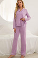 Contrast Piping Button Down Top and Pants Loungewear Set Purple