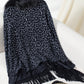 Fringe Leopard Open Front Long Sleeve Poncho