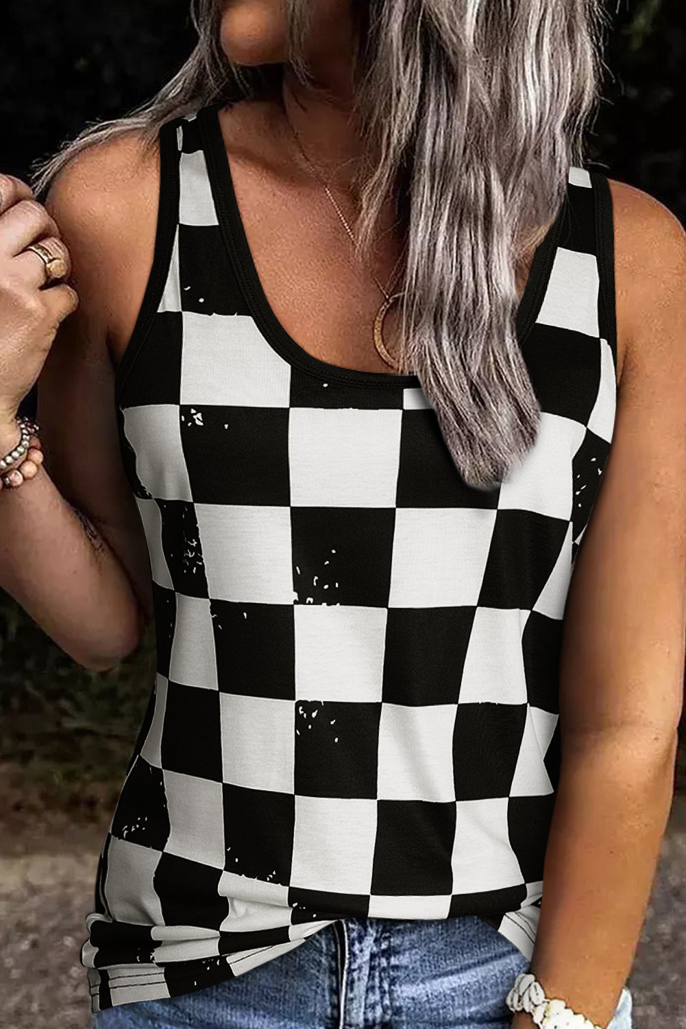 Checkered Scoop Neck Tank