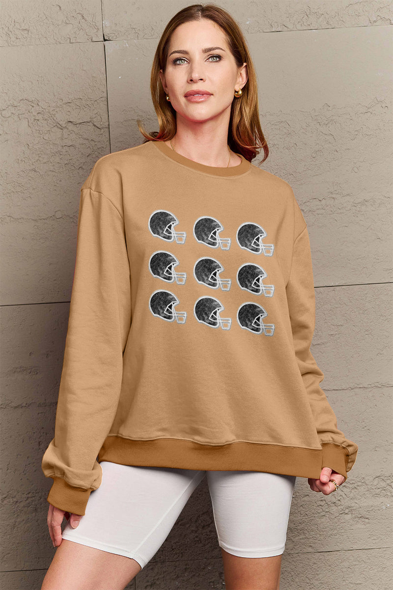 Simply Love Full Size Graphic Round Neck Sweatshirt Camel