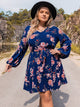 Plus Size V-Neck Long Sleeve Dress Navy