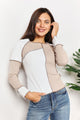 Double Take Color Block Exposed Seam Top Khaki