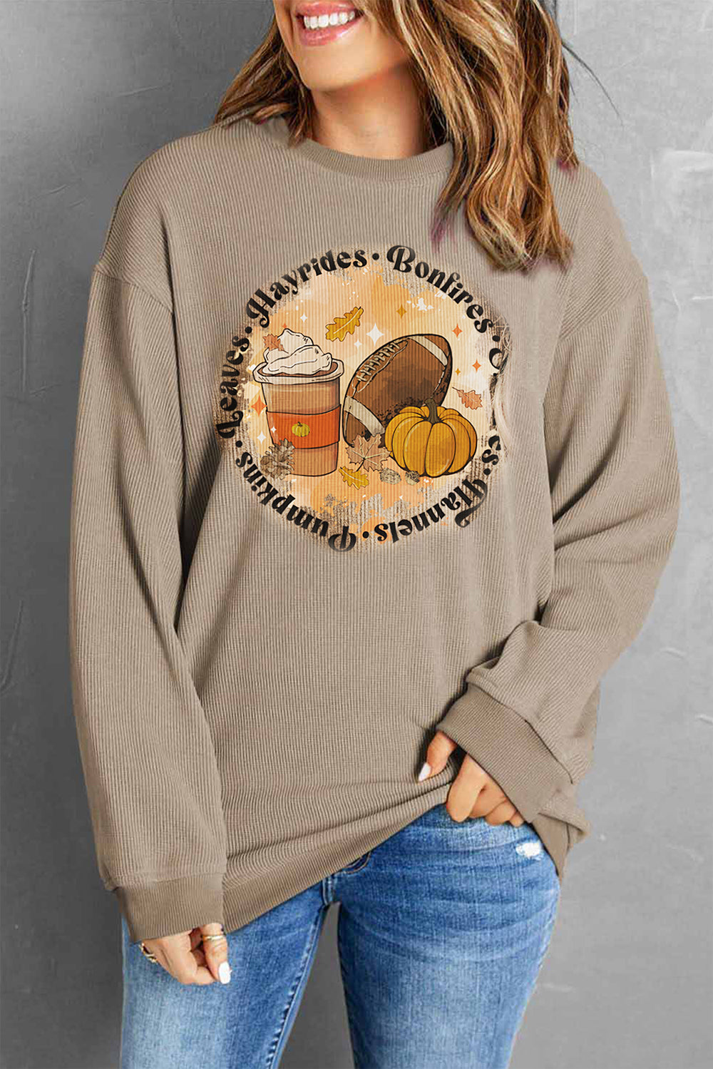 Graphic Dropped Shoulder Sweatshirt Khaki
