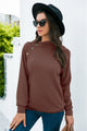Decorative Button Long Sleeve Sweatshirt Dark Brown