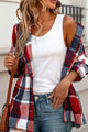 Plaid Button Up Hooded Shacket Red