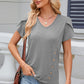 Decorative Button V-Neck Short Sleeve T-Shirt