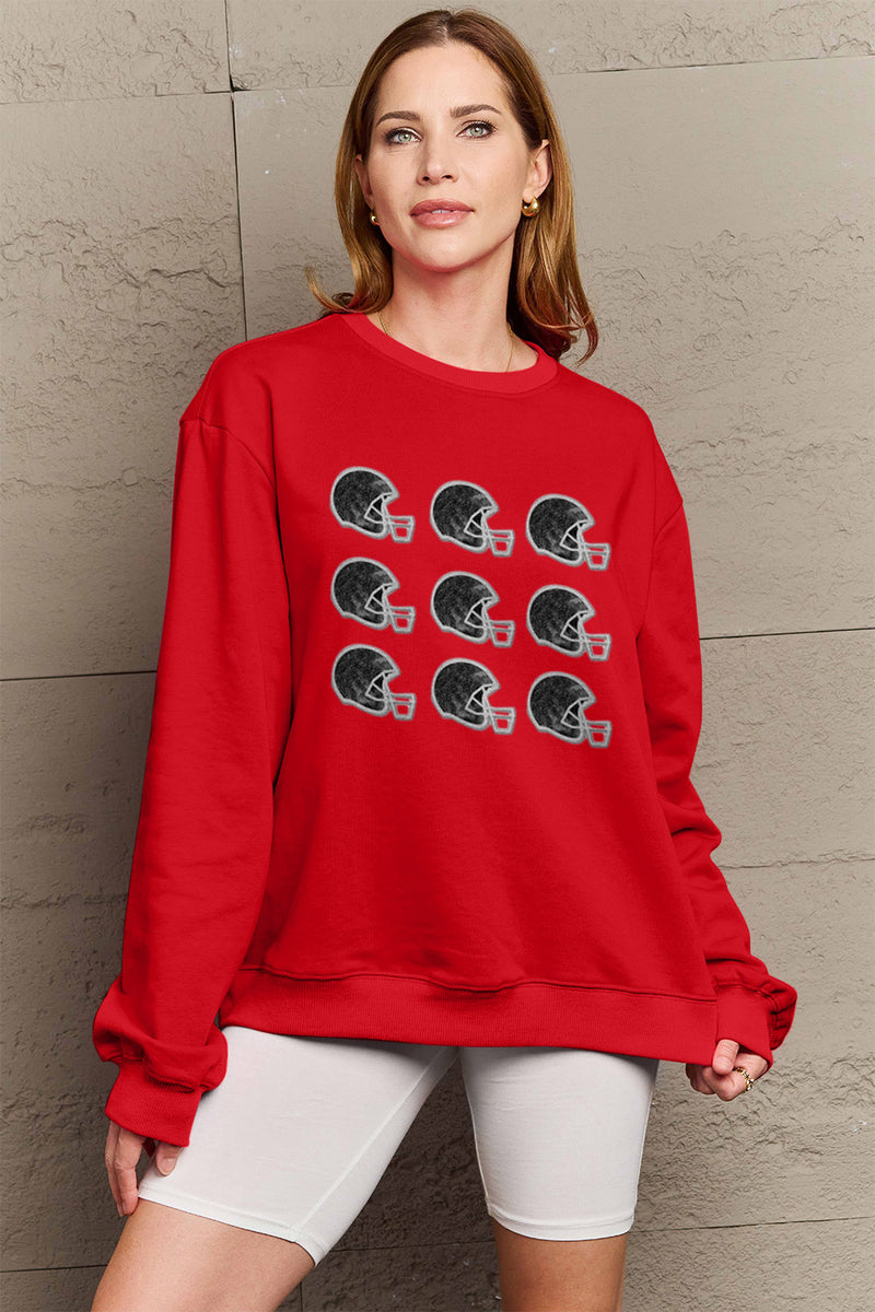 Simply Love Full Size Graphic Round Neck Sweatshirt Deep Red