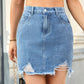 Distressed Raw Hem Denim Skirt