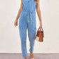 V-Neck Sleeveless Denim Jumpsuit