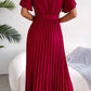 Pleated Flutter Sleeve Belted Dress