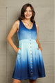 Double Take Scoop Neck Buttoned Sleeveless Magic Dress with Pockets Blue