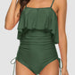 Drawstring Layered Spaghetti Strap One-Piece Swimwear