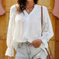 Shiny Crochet Flounce Sleeve Button Up Blouse