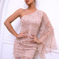 Sequin One Shoulder Spliced Mesh Sleeve Dress