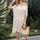 V-Neck Short Sleeve Fringe Hem Knit Dress